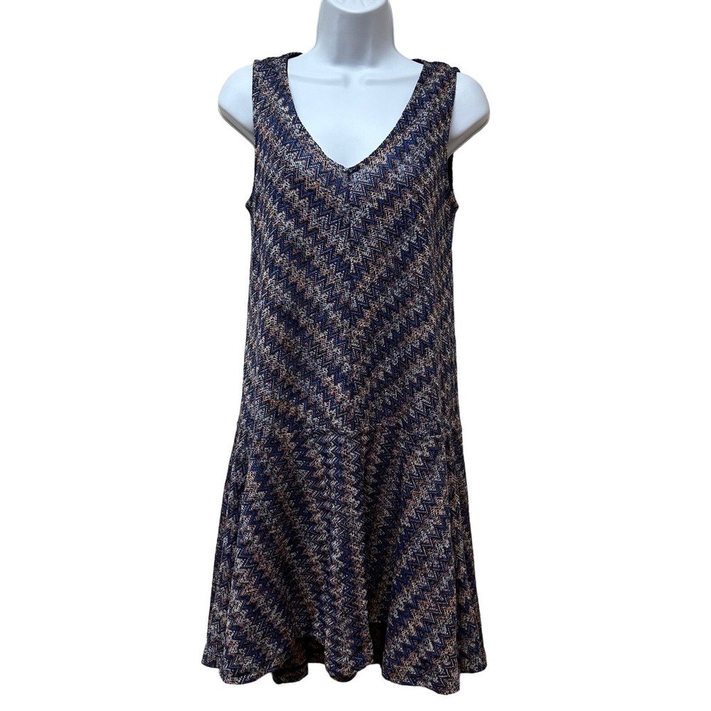 Anthropologie Maeve Multi Color Knit Chevron Dress Drop Waist Size XS New